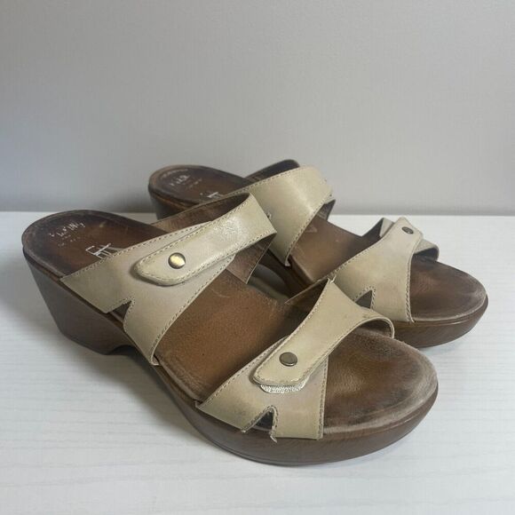 Dansko Jodi Double Strappy Leather Open Toe Wedge Heel Size 38 US 8 Comfort - Picture 1 of 11